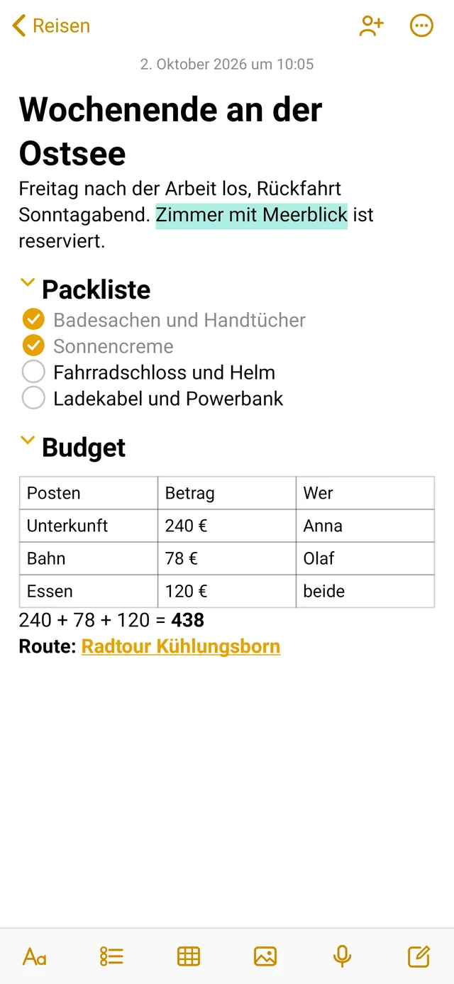 Dieselbe Notiz auf dem Android-Handy