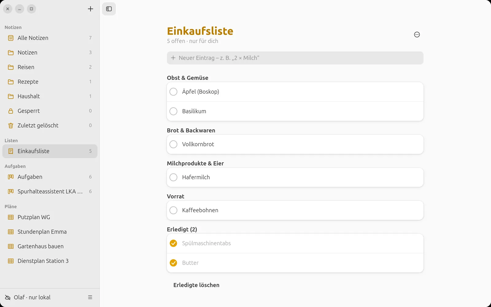 Einkaufsliste unter Ubuntu