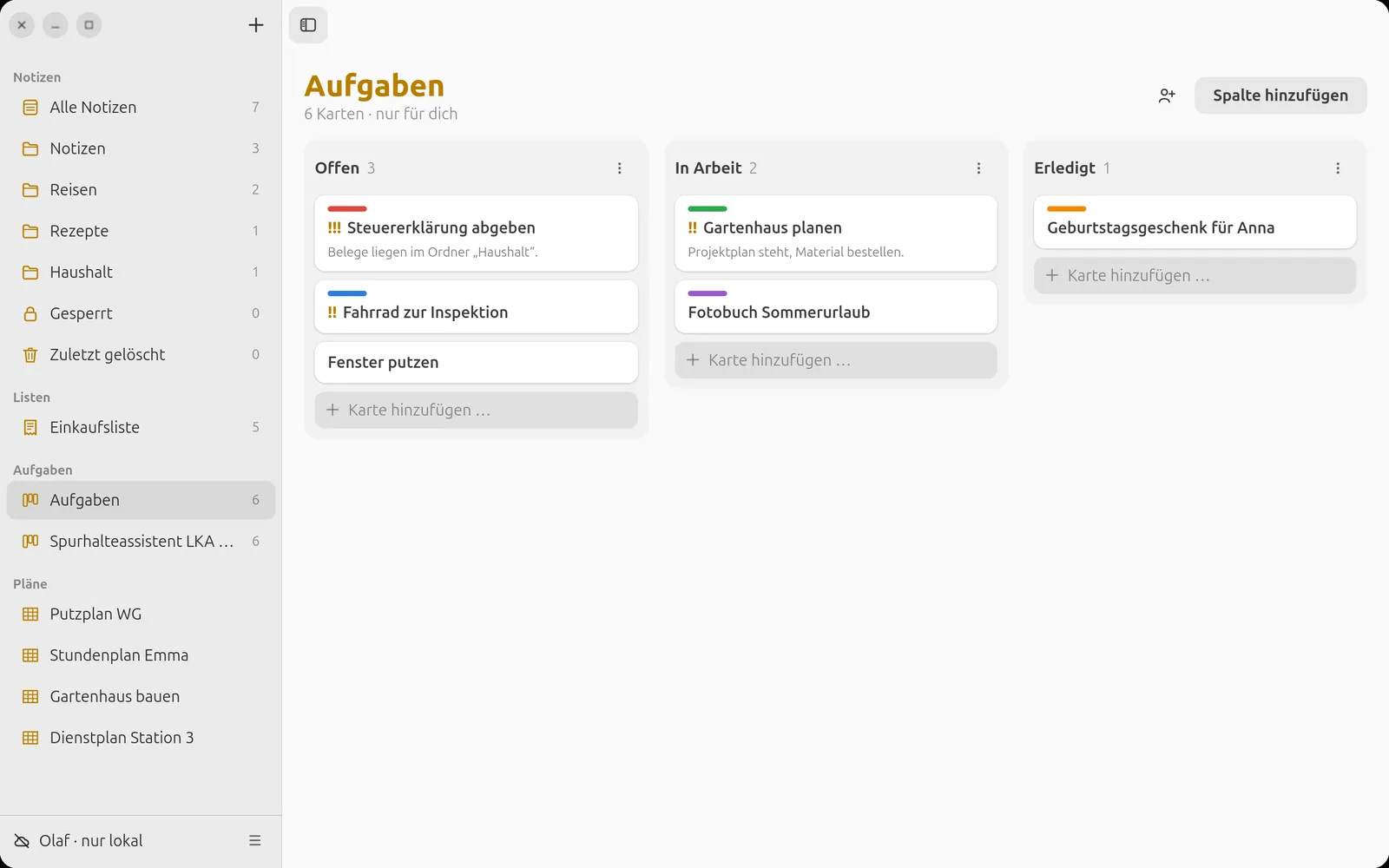 Aufgaben-Board unter Ubuntu